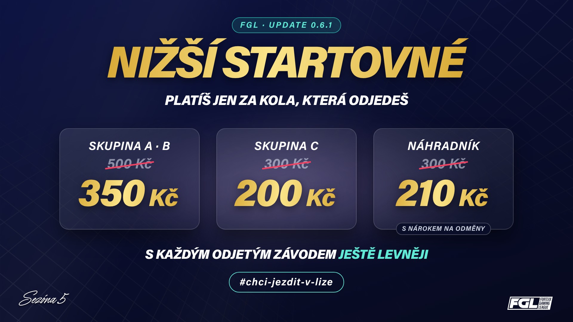 NIŽŠÍ STARTOVNÉ DO SEZÓNY 5 💰