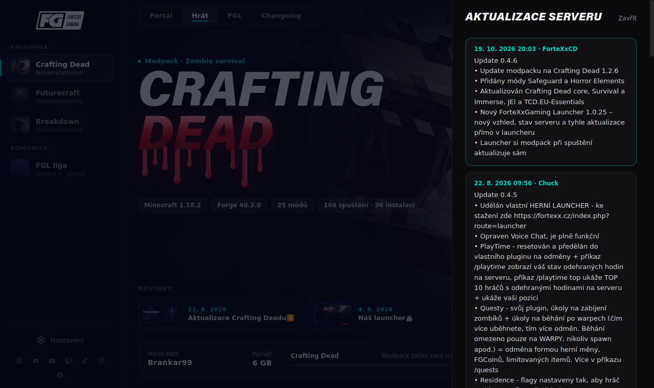 Aktualizace serveru přímo v launcheru
